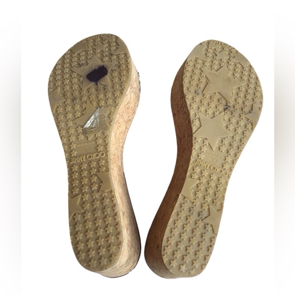 Jimmy Choo Snakeskin- Embossed Leather Cork Wedge Sandals - Picture 10 of 11